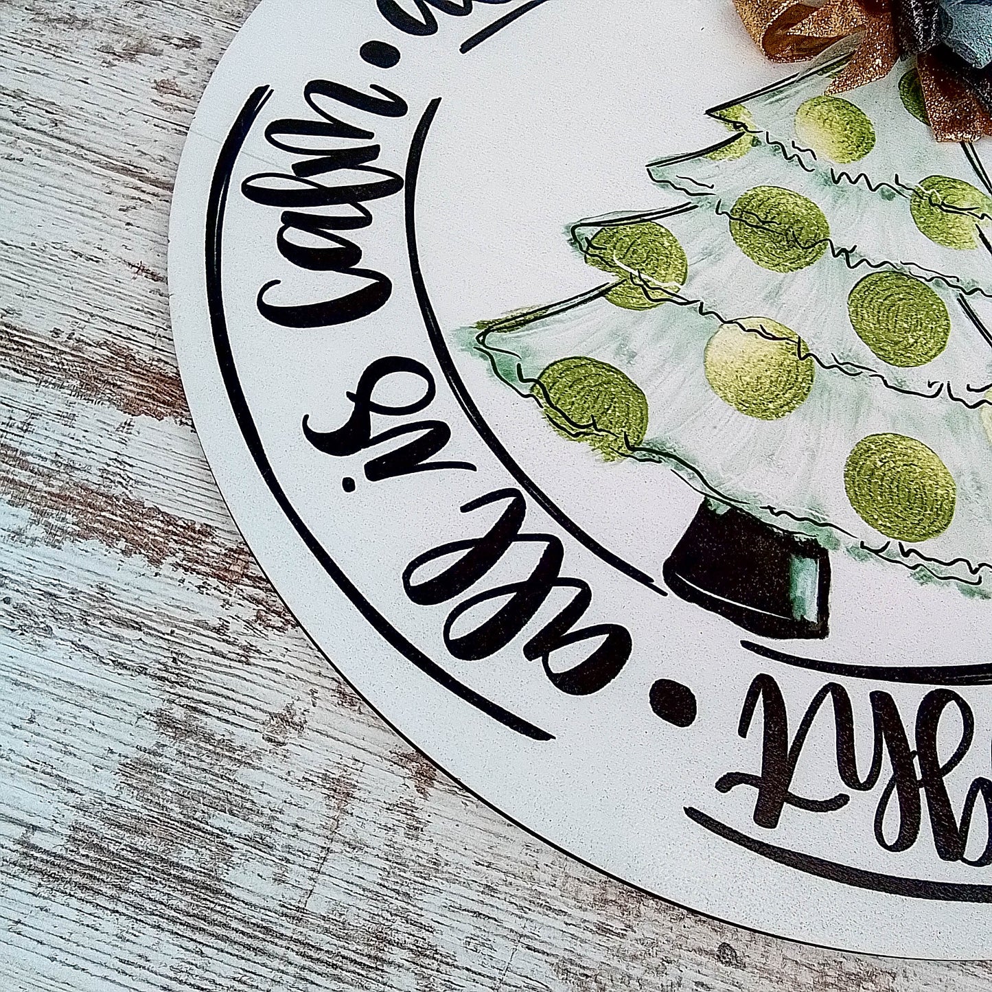 Silent Night Door Hanger - Gold and Black Christmas Decor - Round Circle Design