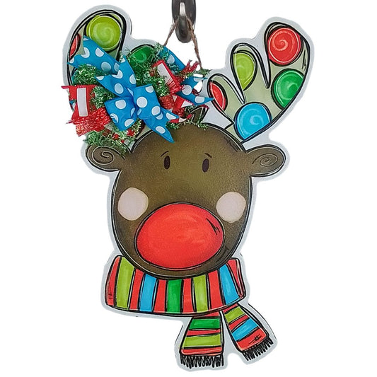 Whimsical Reindeer Door Hanger, Personalized Christmas Decor, Suitable for Thin Storm Doors