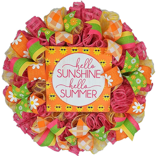 Hello Sunshine Summer Wreath - Beach Mesh Door Wreath