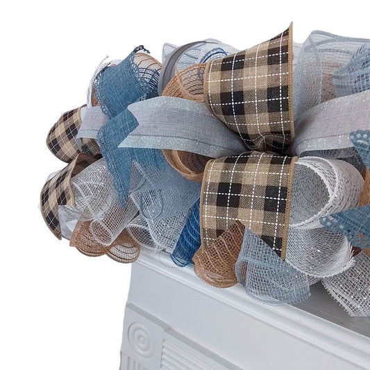 Christmas Tree Topper Bow, Festive Wired Ribbon Decoration, Holiday Gift Wrapping Accessory
