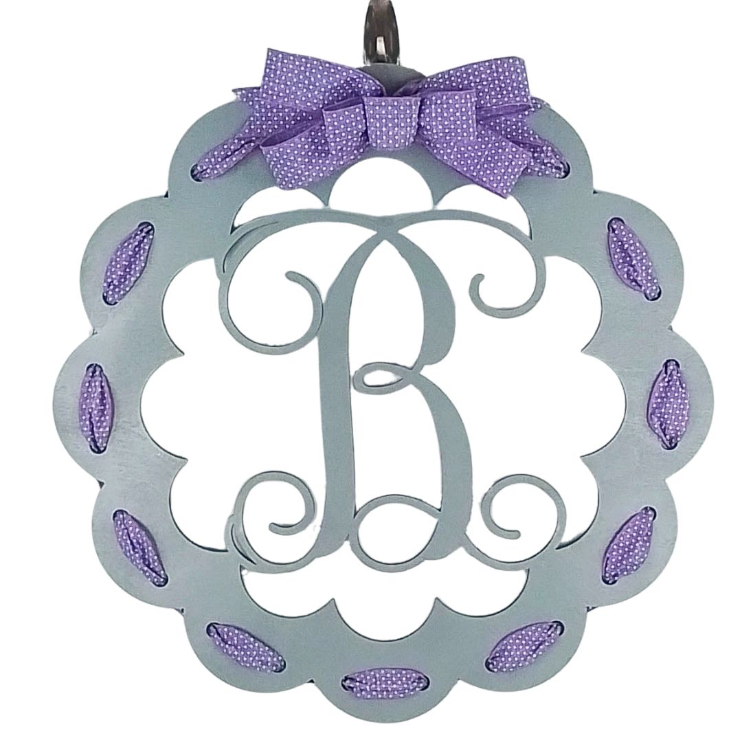 Personalized Monogram Door Hanger, Scalloped Wood Ornament