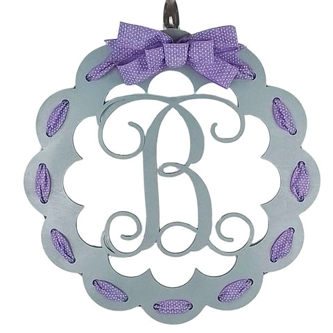 Personalized Monogram Door Hanger, Scalloped Wood Ornament, Custom Spring Gift Decor
