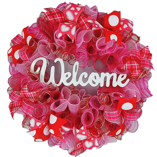 Pink and Red Valentine's Day Decor, Welcome Wreath
