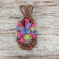 Spring Easter Bunny Grapevine Wreath - Confetti Bunny Door Hanger Bow Gingham Door Decor; Pink Purple Green