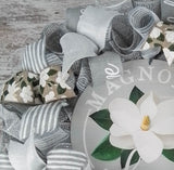 Magnolia Welcome Wreath - Grey White Spring Decor - Wedding Gift -