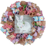 Farmhouse Easter Bunny Wreaths for Front Door - Pink Burlap Wreath