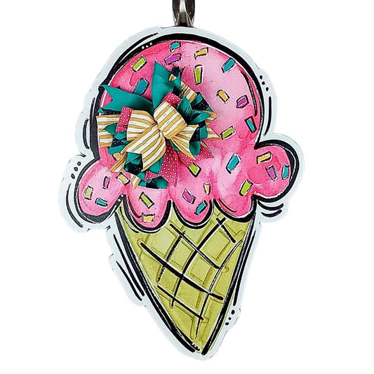 Ice Cream Cone Door Hanger - Unique Birthday Decor - Thin Design for Storm Doors - Summer Door Ornament