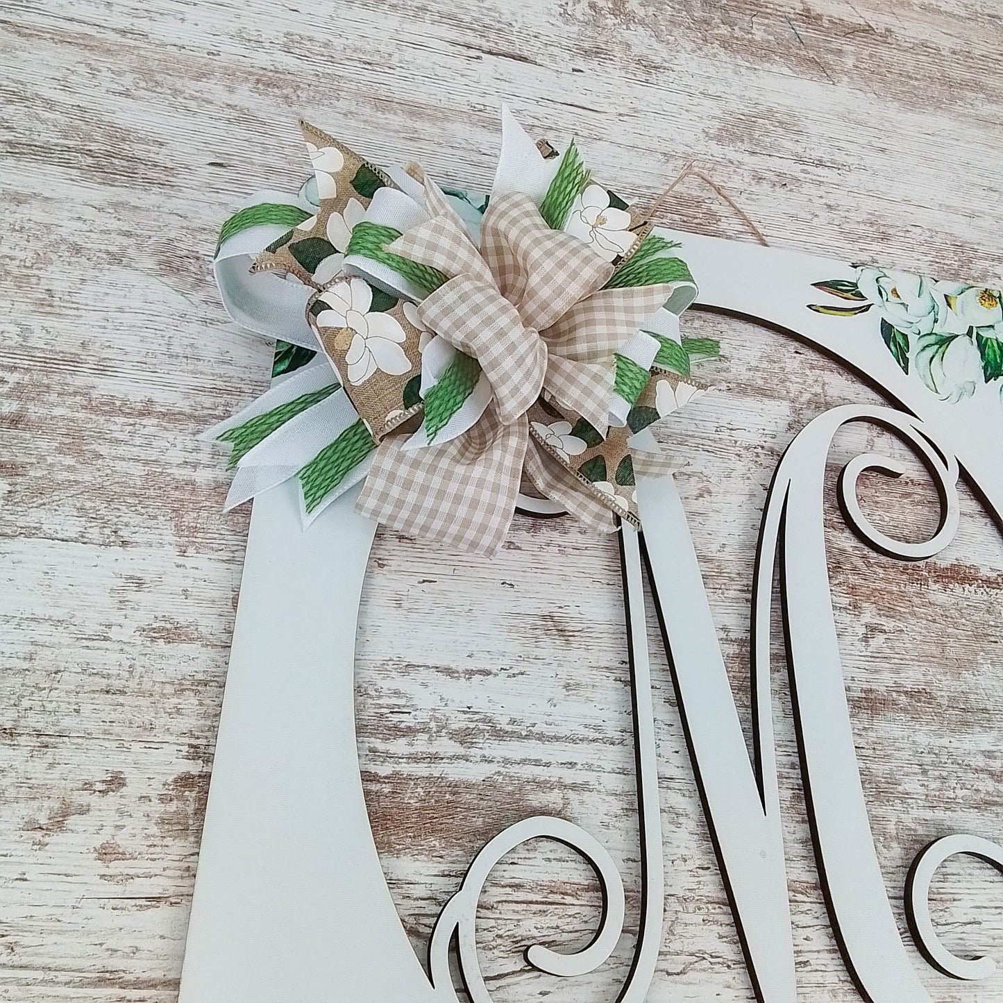 Personalized Door Hanger, Magnolia Monogram Decor, Customizable Floral Wreath