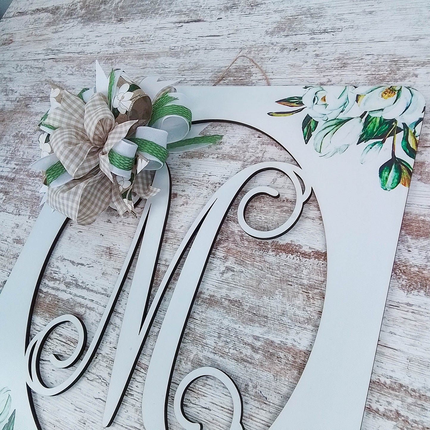 Personalized Door Hanger, Magnolia Monogram Decor, Customizable Floral Wreath