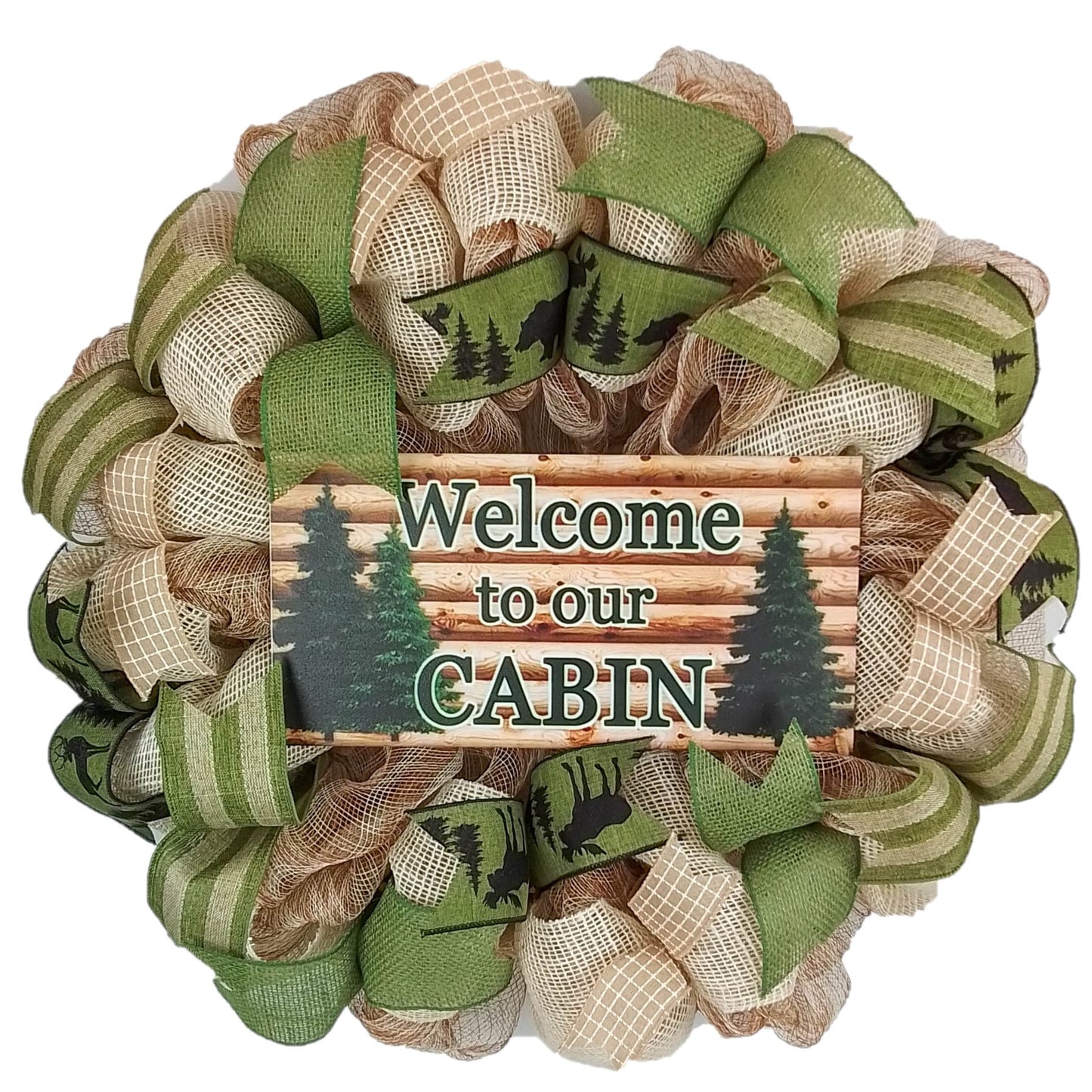 Welcome to our Cabin Wreath | Lake House Decor | Ivory Green Brown