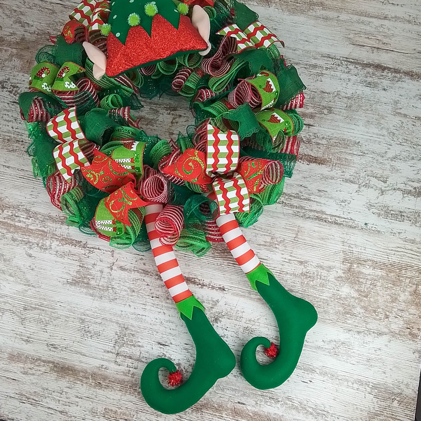 Elf Themed Christmas Wreath, Festive Door Hanger, Holiday Home Decor