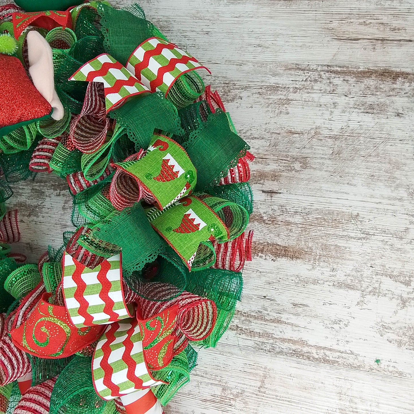 Elf Themed Christmas Wreath, Festive Door Hanger, Holiday Home Decor