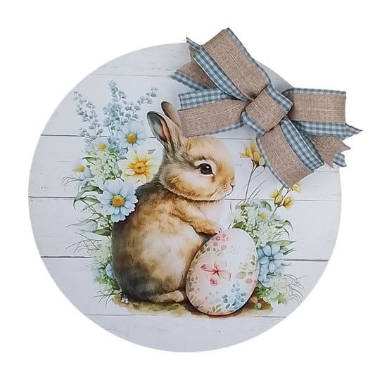 Easter Floral Door Hanger, Mother's Day Gift, Pastel Bunny Decoration
