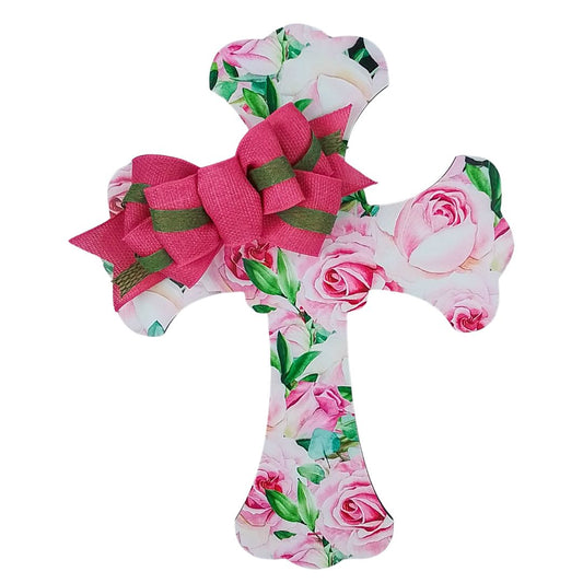 Christian Cross Door Hanger, Floral Birch Wood Decoration, Spiritual Home Décor