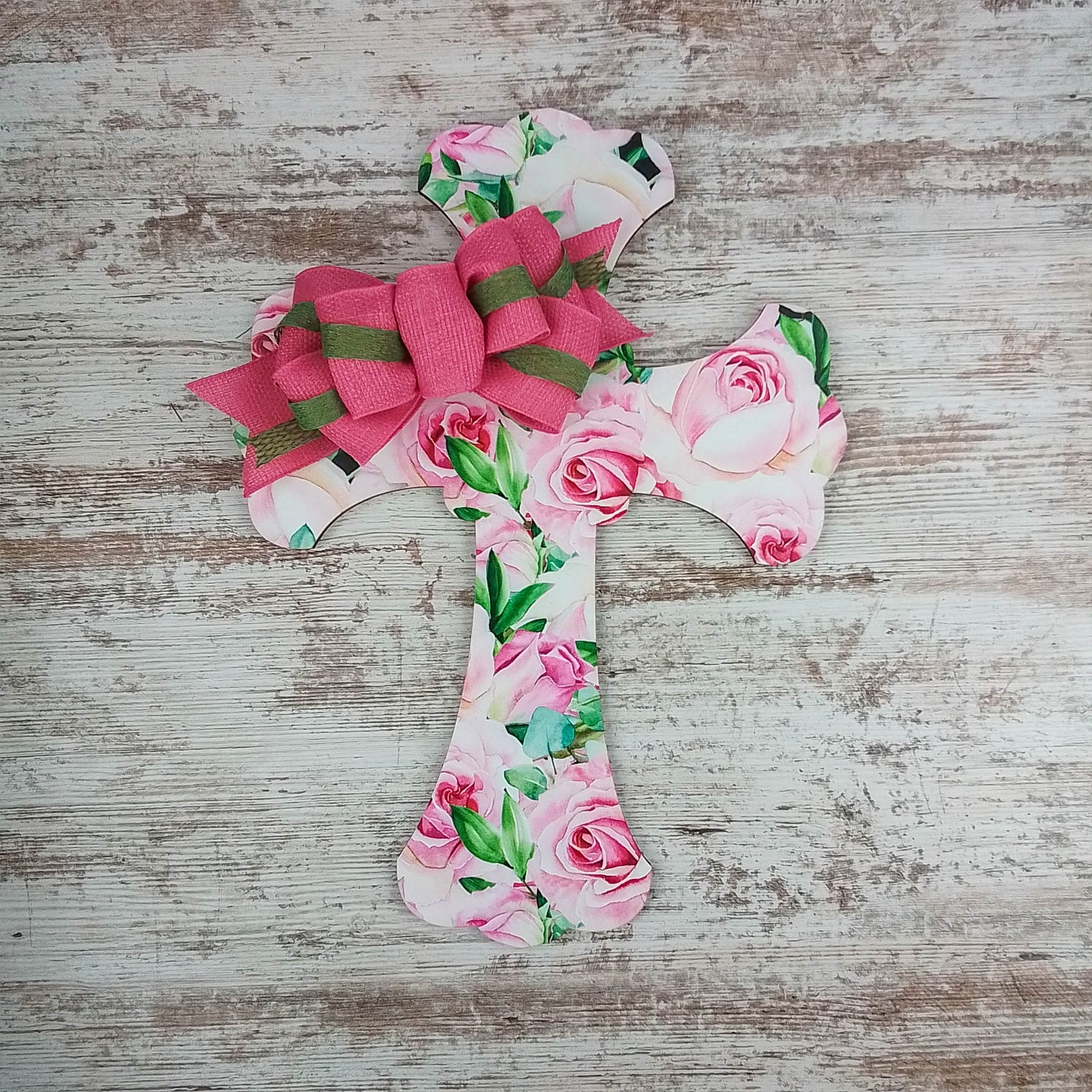 Christian Cross Door Hanger, Floral Birch Wood Decoration, Spiritual Home Décor