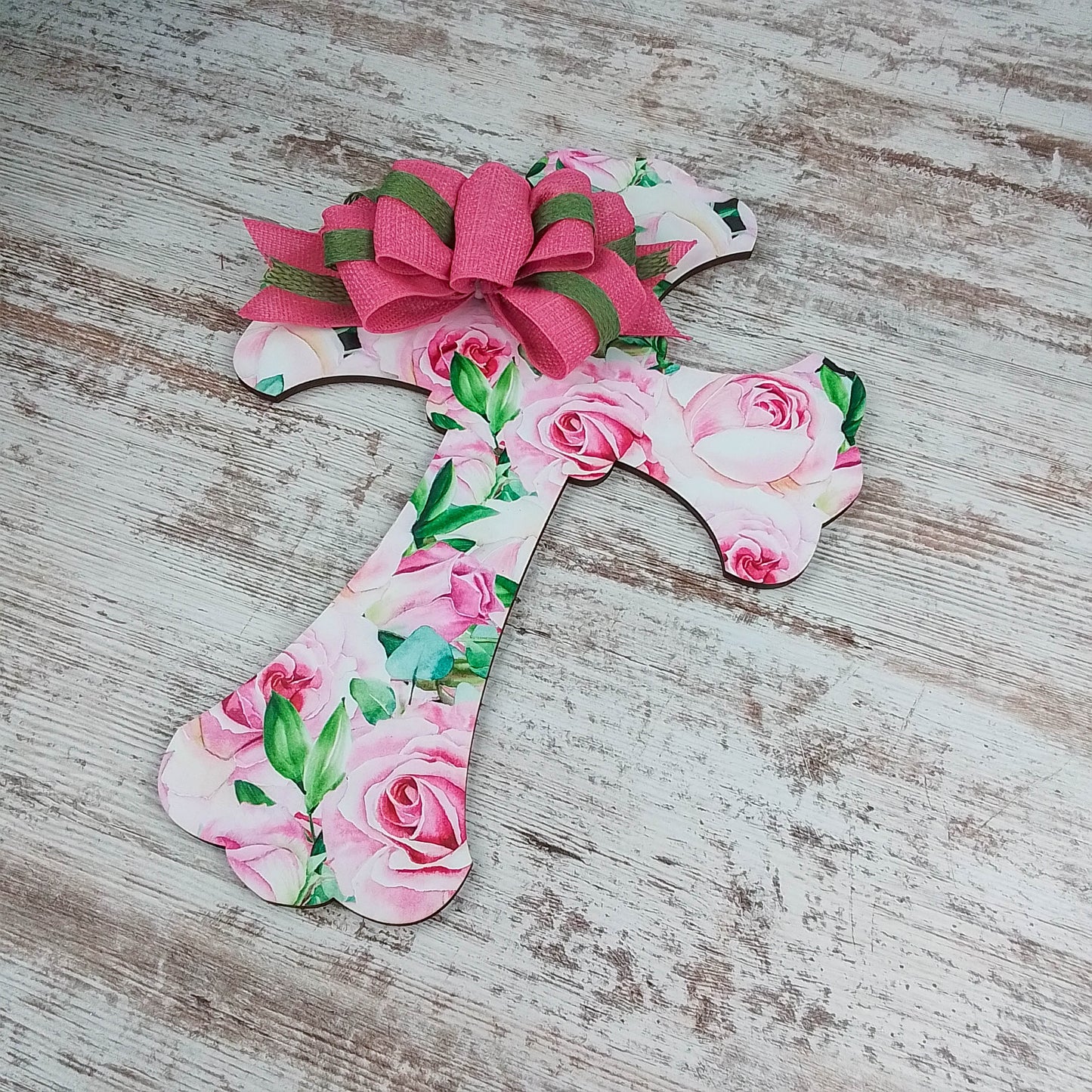Christian Cross Door Hanger, Floral Birch Wood Decoration, Spiritual Home Décor
