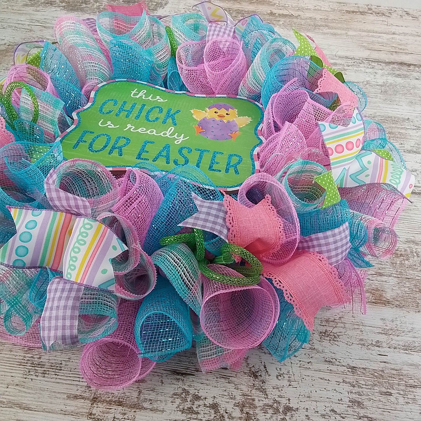 This Chick is Ready for Easter Door Wreath - Easter Door Decor - Blue Pink Purple Green
