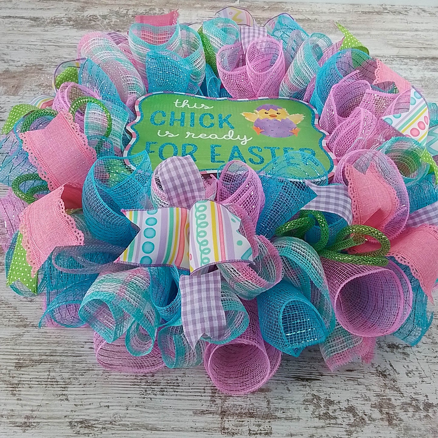This Chick is Ready for Easter Door Wreath - Easter Door Decor - Blue Pink Purple Green