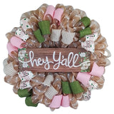 Hey Y'all Magnolia Wreath - Green Burlap Spring Decor - Wedding Gift