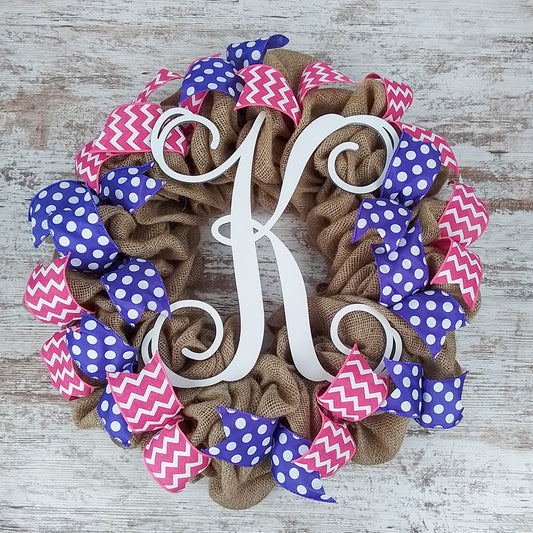 Personalized Burlap Wreath, Monogram Door Decor, Rustic Event Decoration