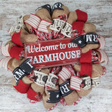 Welcome to Our Farmhouse Wreath - Rustic Burlap Everyday Decor - Red Black Burlap Mother's Day Gift