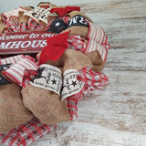 Welcome to Our Farmhouse Wreath - Rustic Burlap Everyday Decor - Red Black Burlap Mother's Day Gift