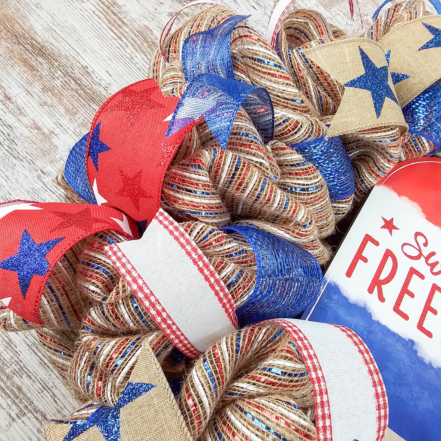 Sweet Freedom Fourth of July Mesh Door Wreath - Independence Day