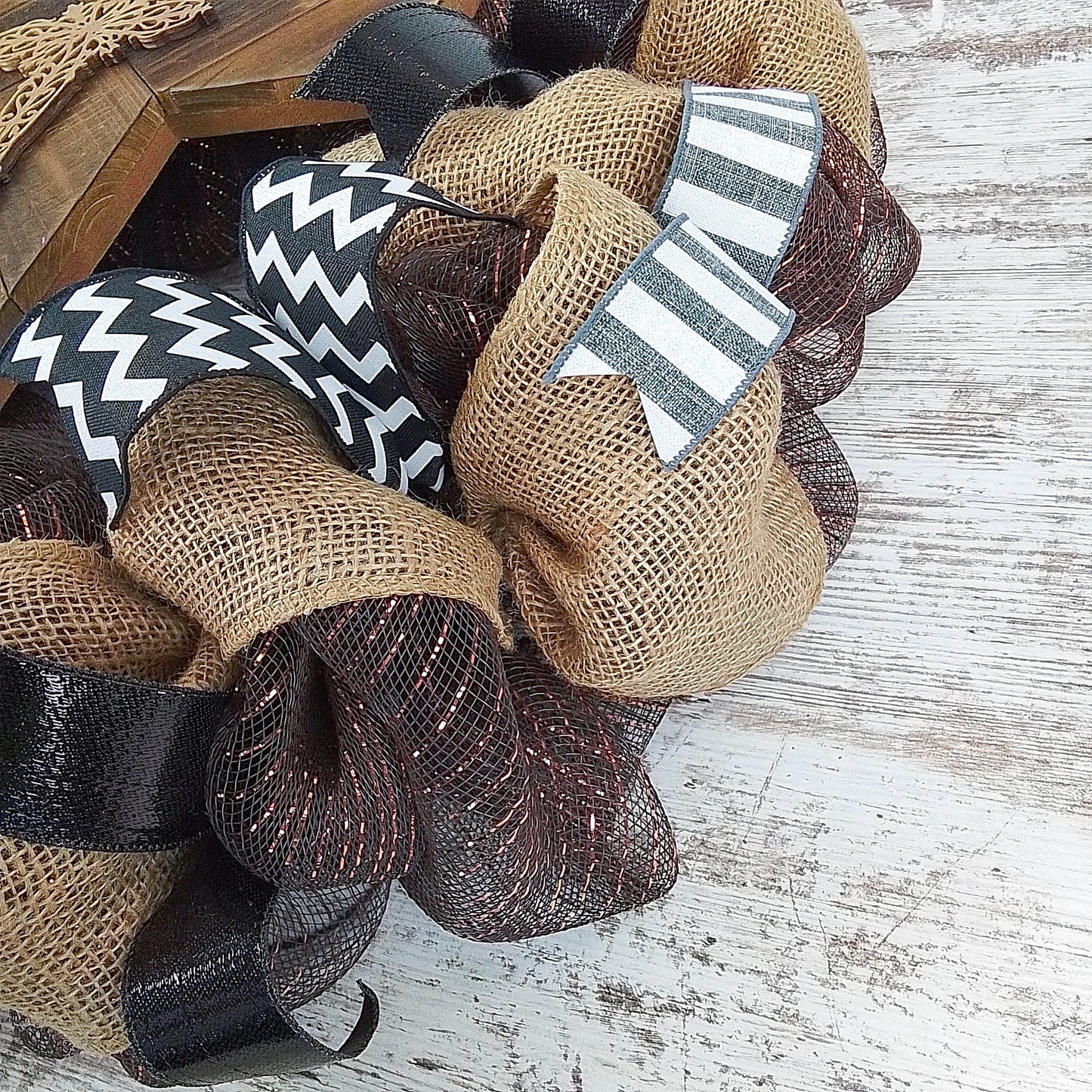 Maroon and Black Cross Mesh Front Door Wreath