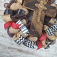 Maroon and Black Cross Mesh Front Door Wreath