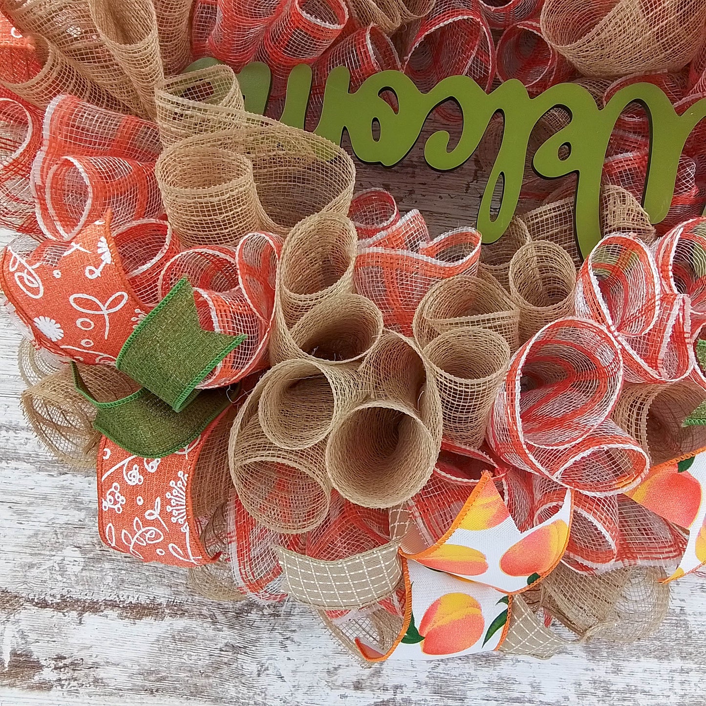Peach Wreath, Spring Welcome Front Door Wreaths