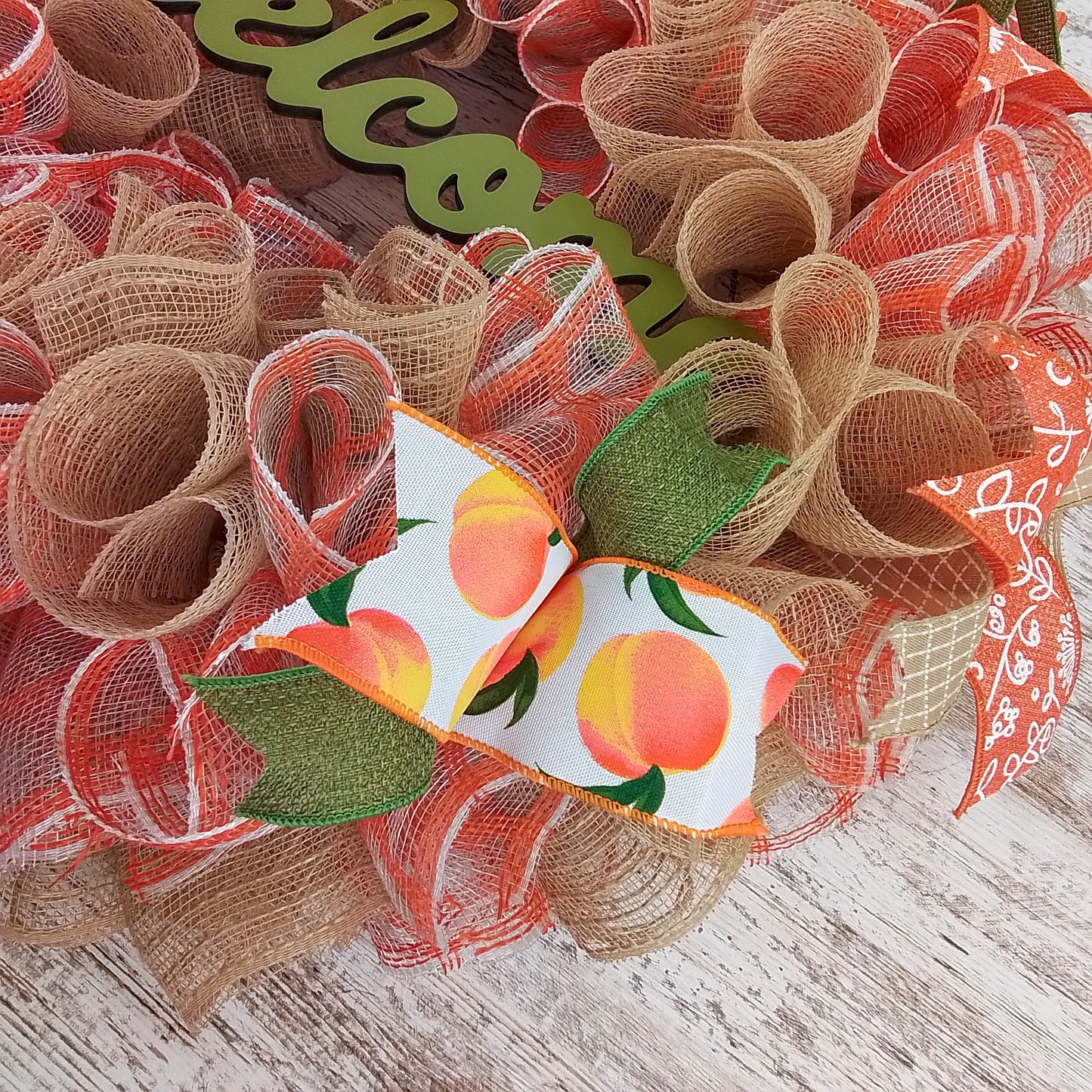 Peach Wreath, Spring Welcome Front Door Wreaths