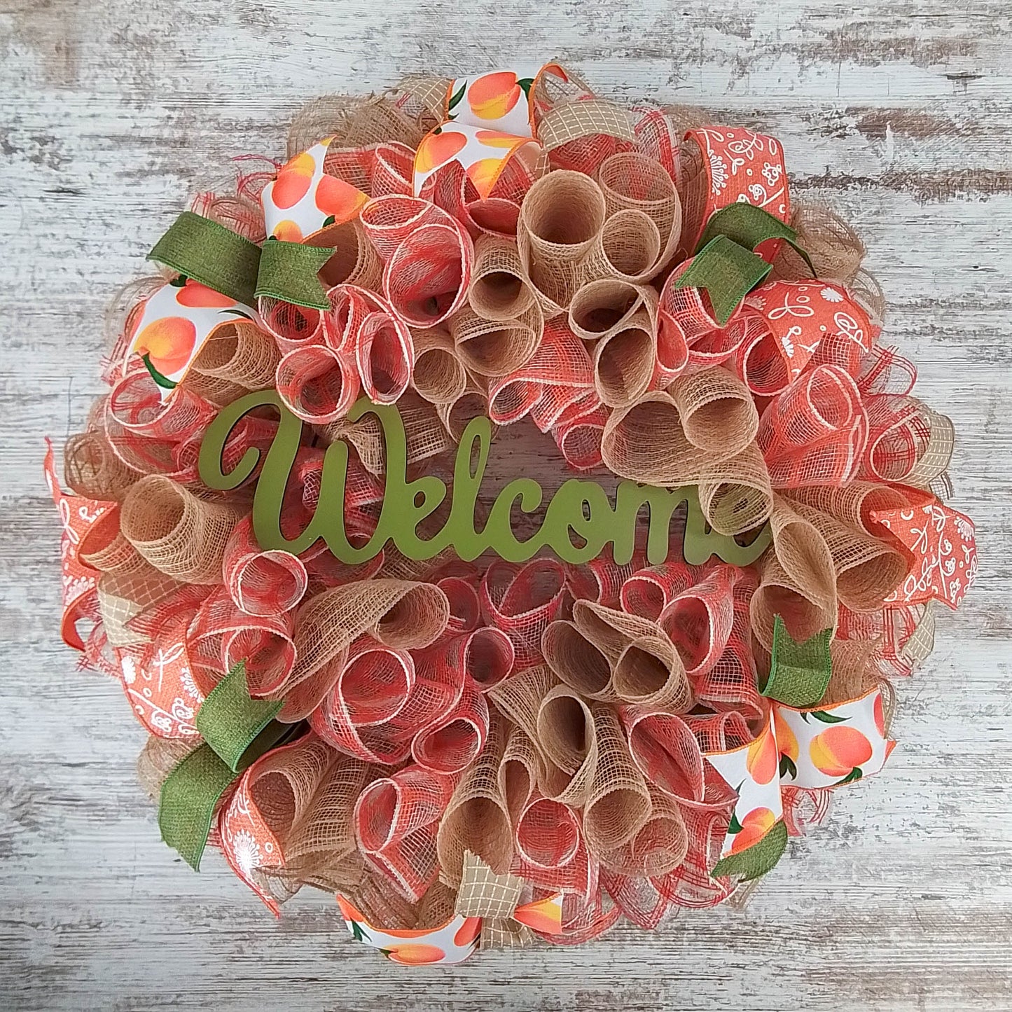 Peach Wreath, Spring Welcome Front Door Wreaths