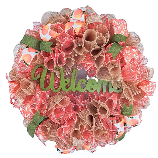 Peach Wreath, Spring Welcome Front Door Wreaths