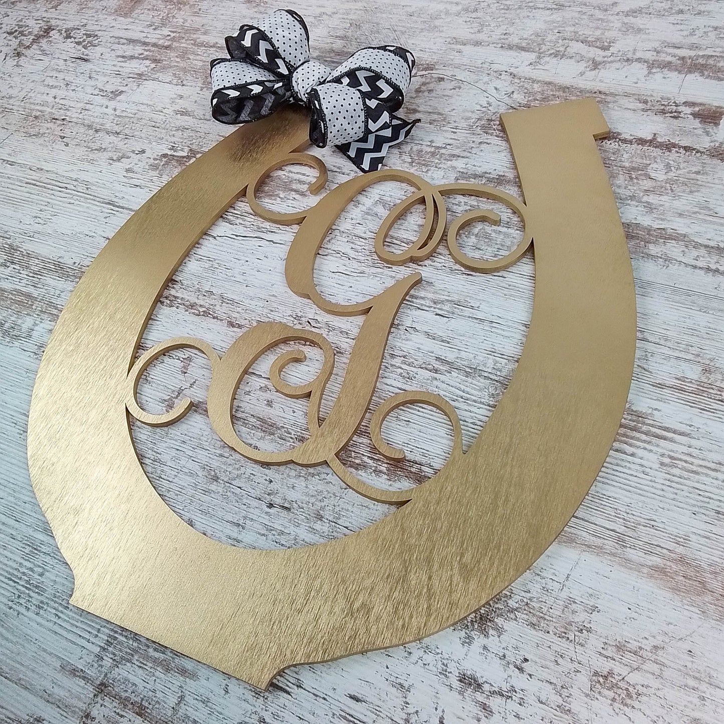 Personalized Horseshoe Monogram Door Hanger, Rustic Home Decor, Customizable Gift Idea