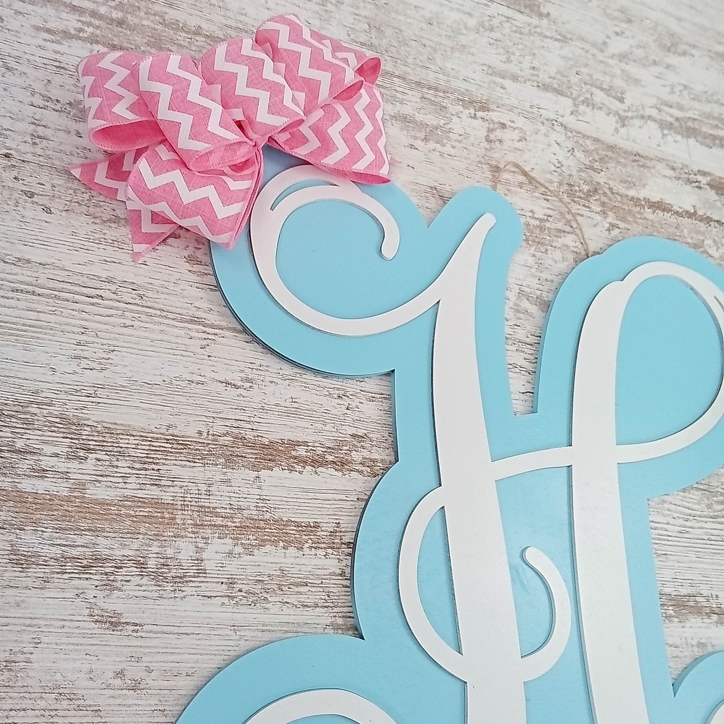 Personalized Door Hanger, Birch Wood Monogram, Custom Letter and Bow Color Decor