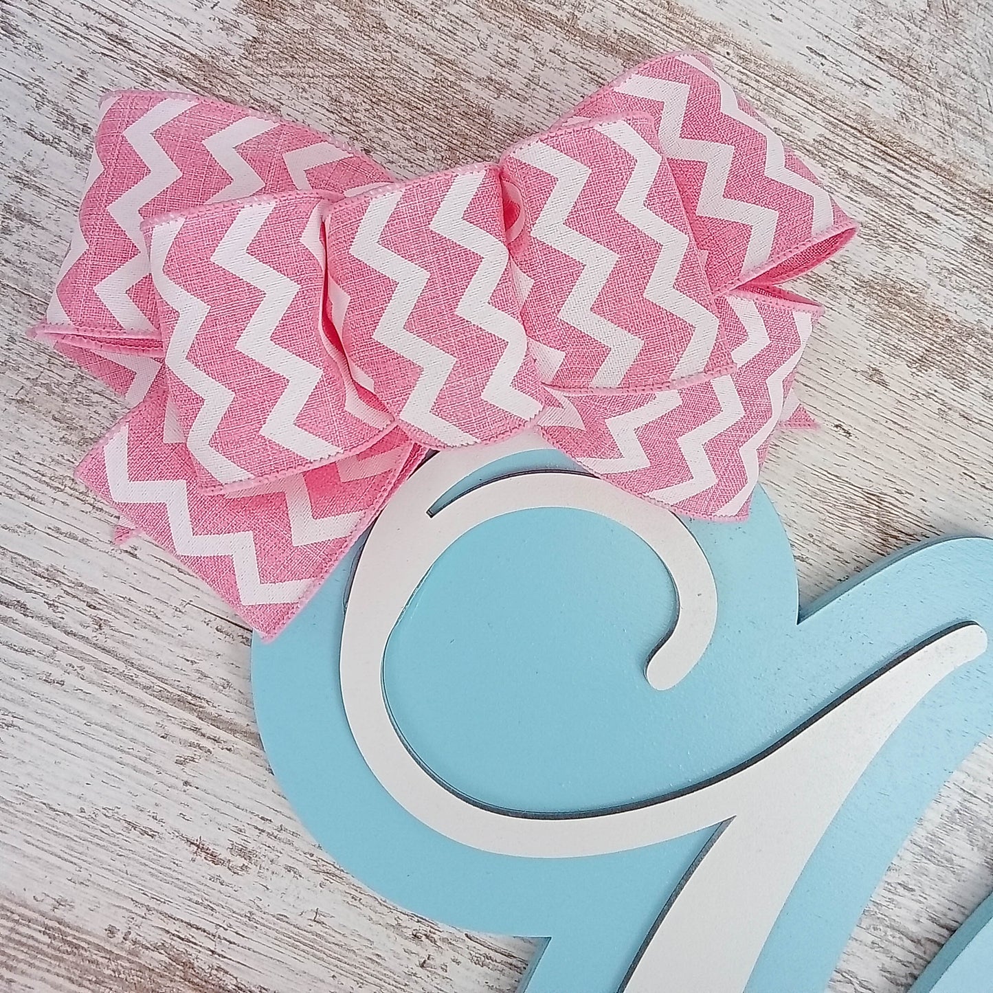 Personalized Door Hanger, Birch Wood Monogram, Custom Letter and Bow Color Decor