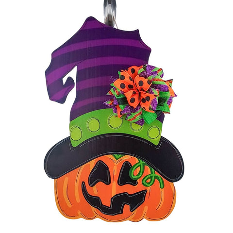 Witch's Costume and Jack-o'-lantern Door Hanger, Halloween Decorative Item, Birch Wood Seasonal Decoration
