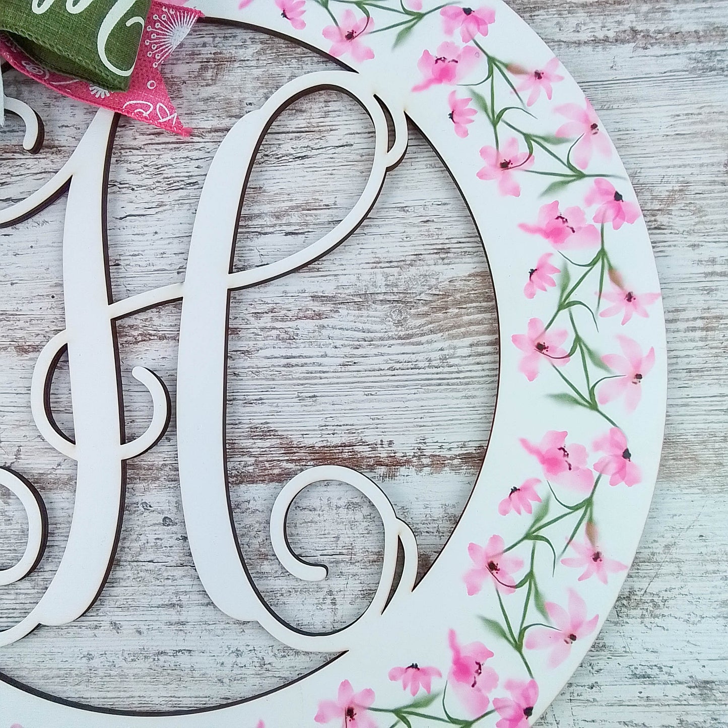 Personalized Monogram Door Hanger, Floral Birch Wood Decor, Indoor/Outdoor Hanging Ornament