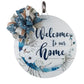 Welcome to Our Home Door Hanger, Birch Wood Round Decor, Rustic Home Accent with Navy Blue Detailing