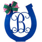 Blue Horseshoe Door Hanger, Monogrammed Letter Decor, Unique Housewarming Gift