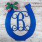 Blue Horseshoe Door Hanger, Monogrammed Letter Decor, Unique Housewarming Gift
