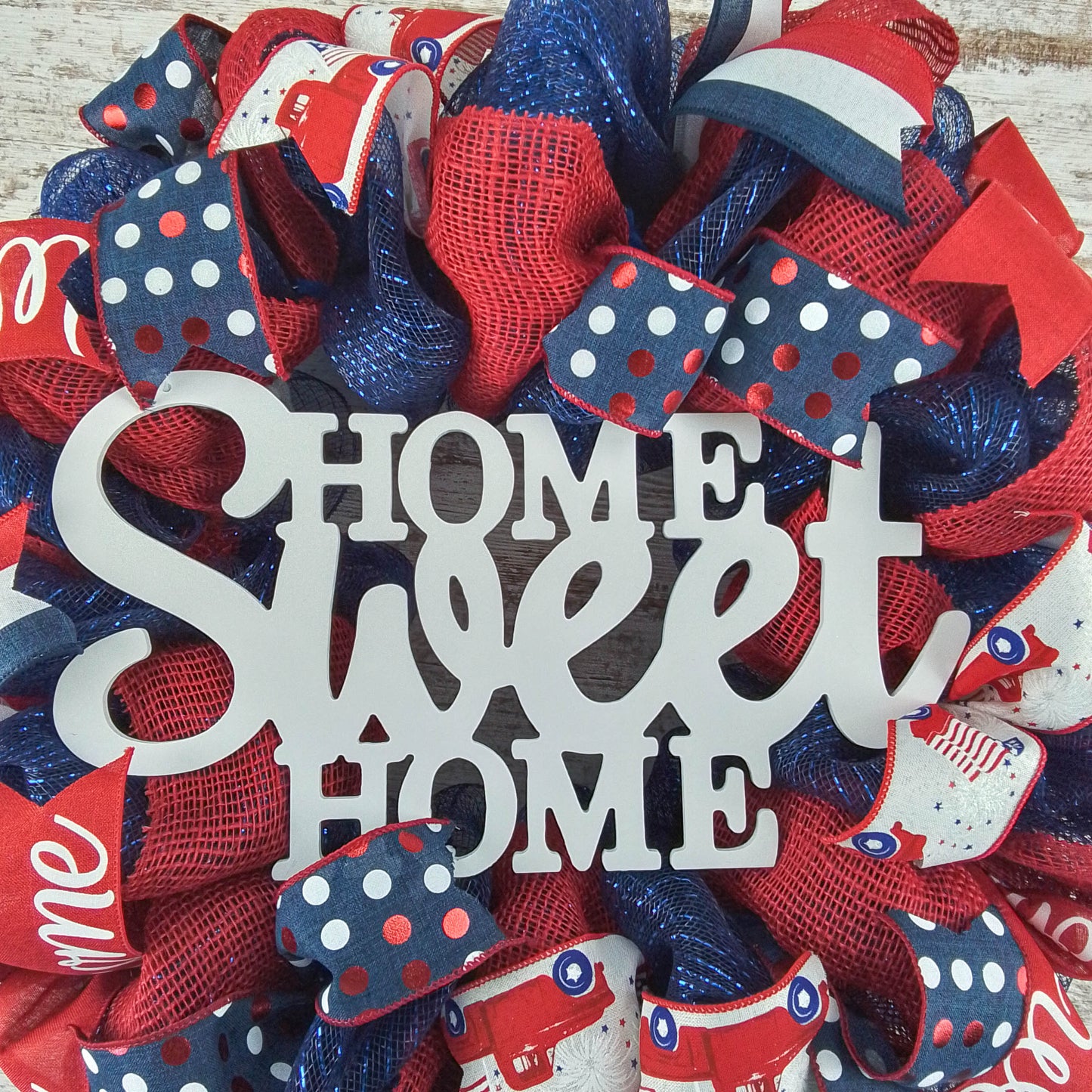 Navy Blue Fourth of July Mesh Door Wreath