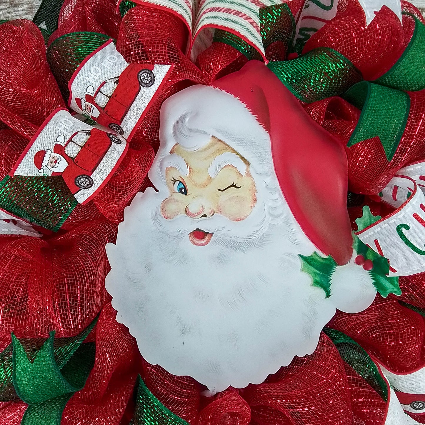 Christmas Deco Mesh Wreath, Santa Claus Themed Decoration