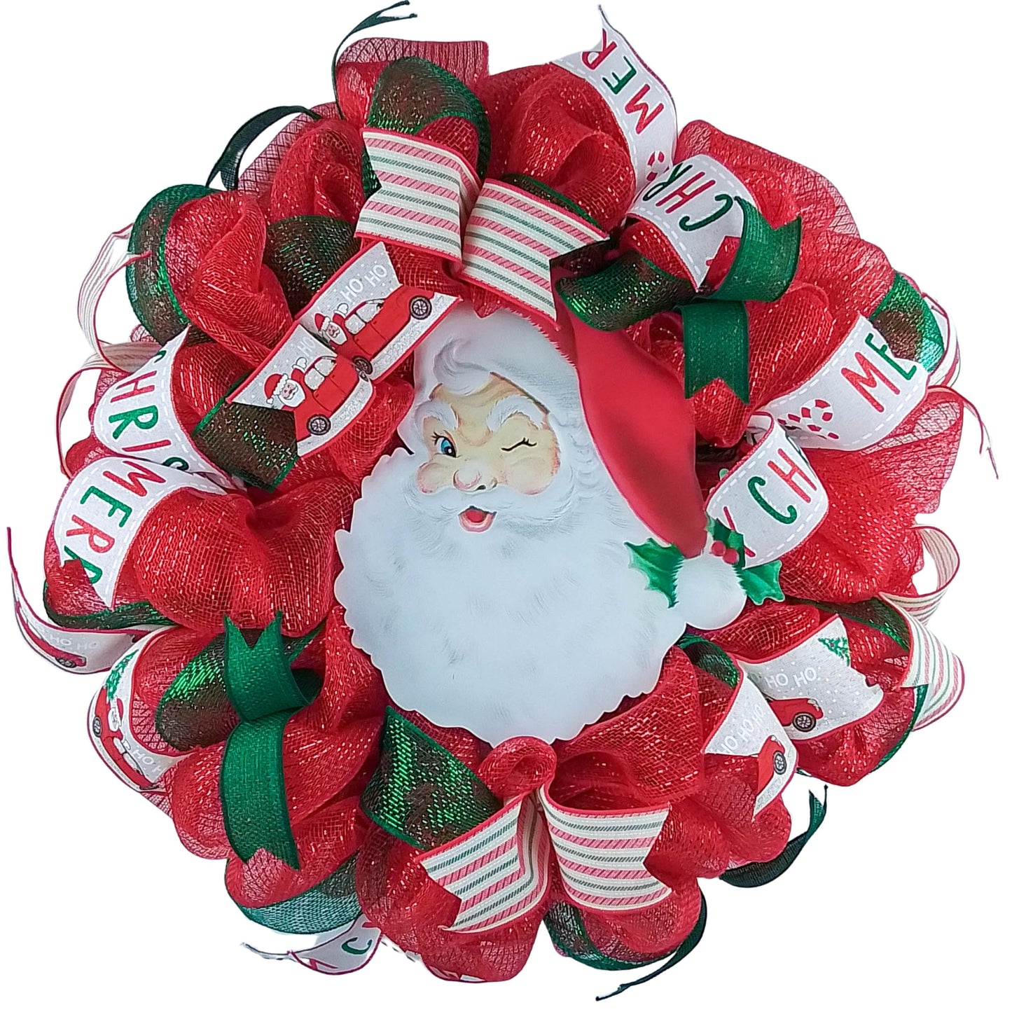 Christmas Deco Mesh Wreath, Santa Claus Themed Decoration