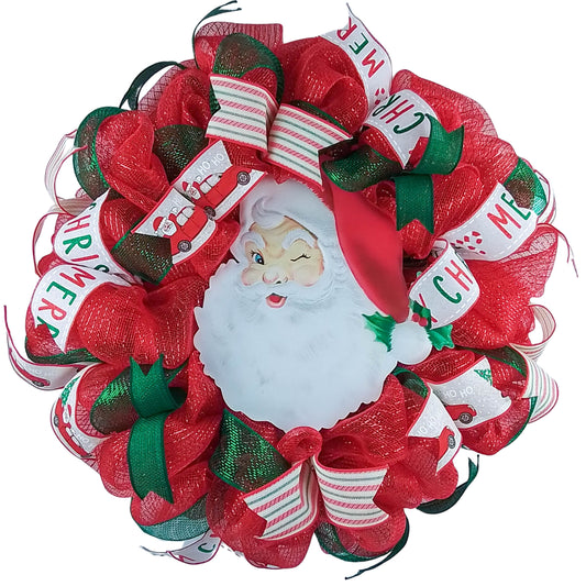 Christmas Deco Mesh Wreath, Santa Claus Themed Decoration