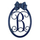 Customizable Monogram Door Hanger, Personalized Wooden Door Decor, Navy Blue Oval Wreath with Decorative Bow