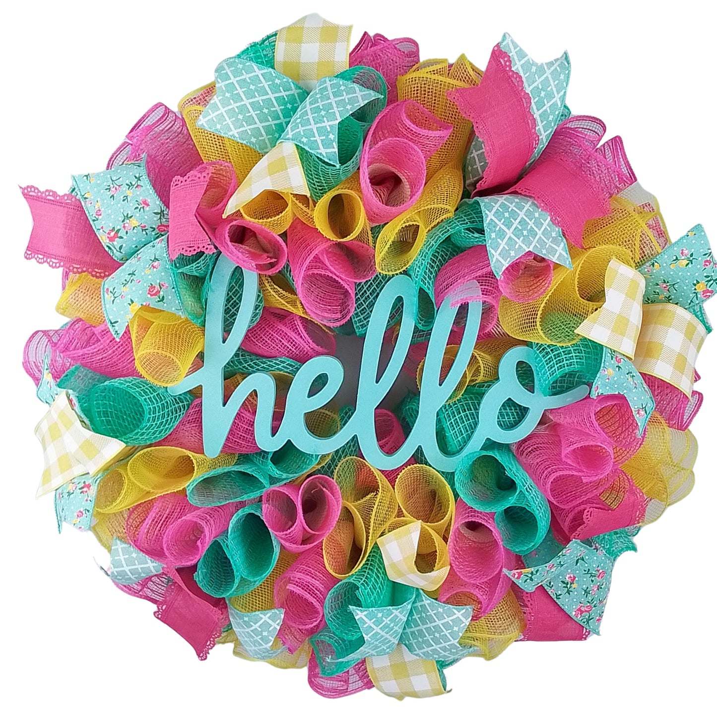 Colorful Door Wreath, Hello Sign Decor, Spring Home Decoration
