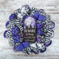 Beware of Things that go Bump in the Night Halloween Wreath, Seasonal Home Decor, Festive Party Accent Purple Black White
