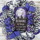 Beware of Things that go Bump in the Night Halloween Wreath, Seasonal Home Decor, Festive Party Accent Purple Black White