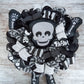 Halloween Skull Door Wreath, Skeleton, Black White Spooky Decor